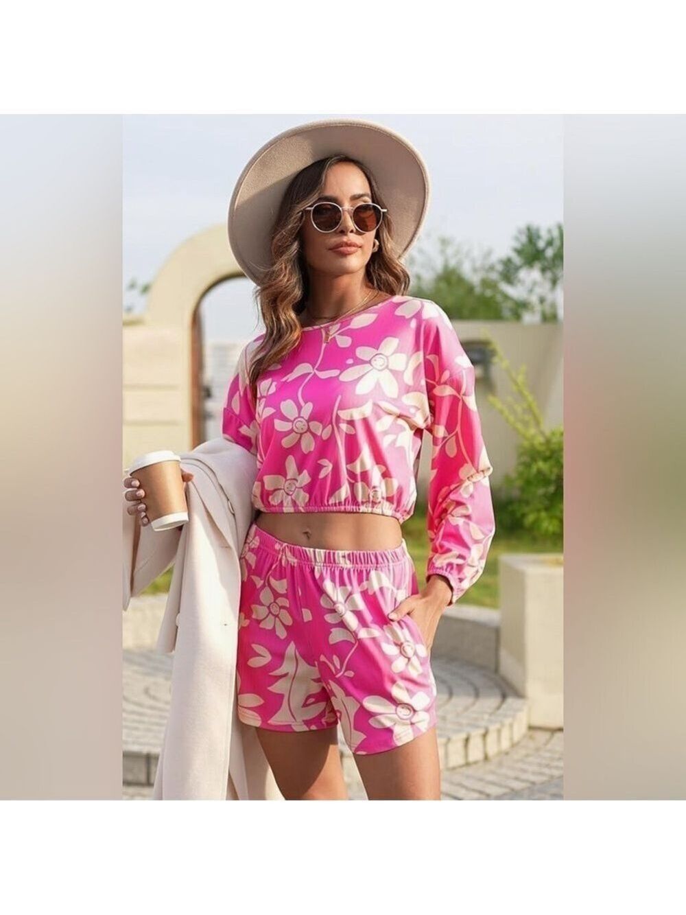 Ekouaer Ribbed Lounge Set for Women 2 Piece Crop Top and Shorts Matching Outfit - Picture 4 of 9